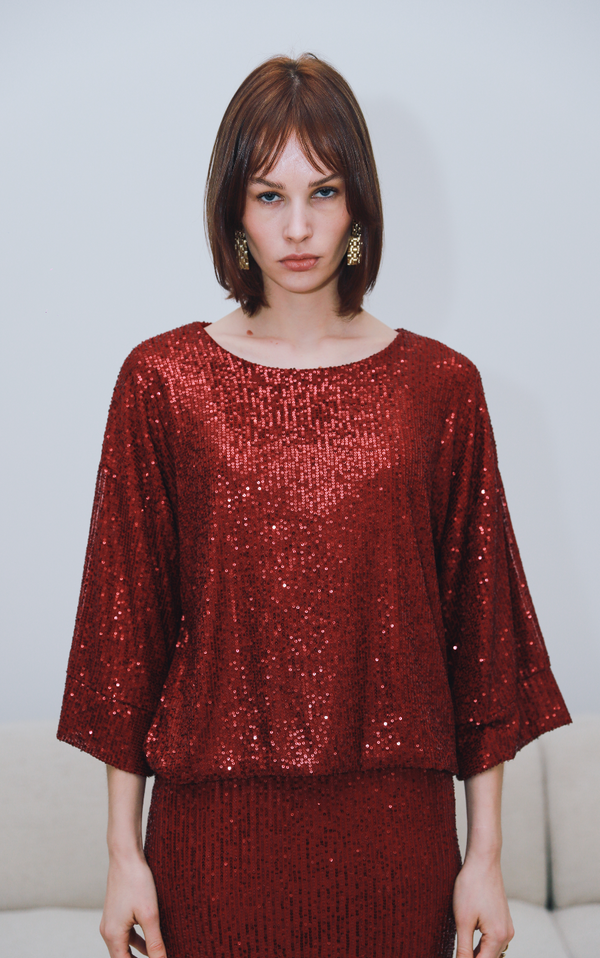 Sequin Burgundy Top - TORE