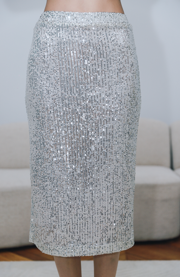 Sequin Silver Midi Skirt - SKIQUE