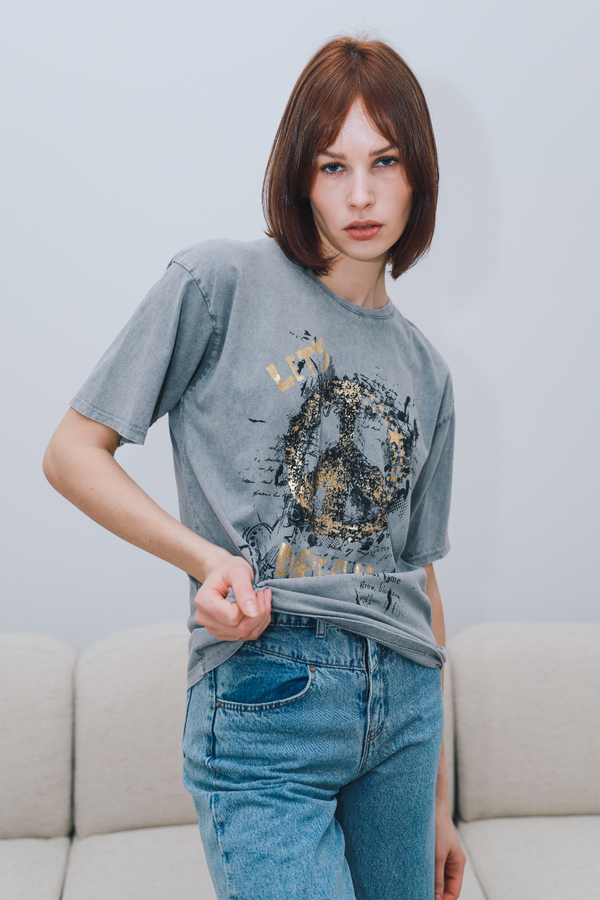 Grey T-Shirt With Print - TEEP