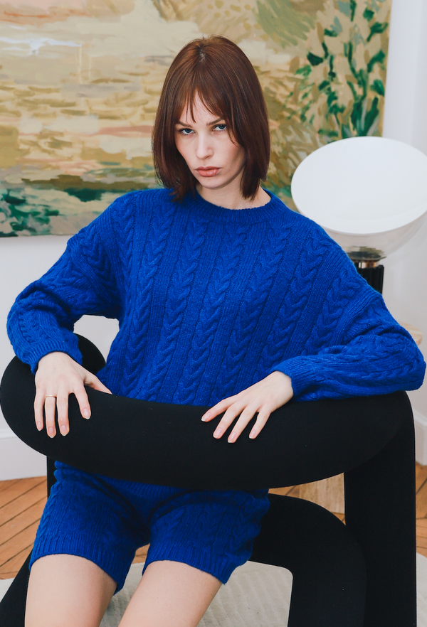 Royal Blue Sweater and Shorts Set - SELIYA