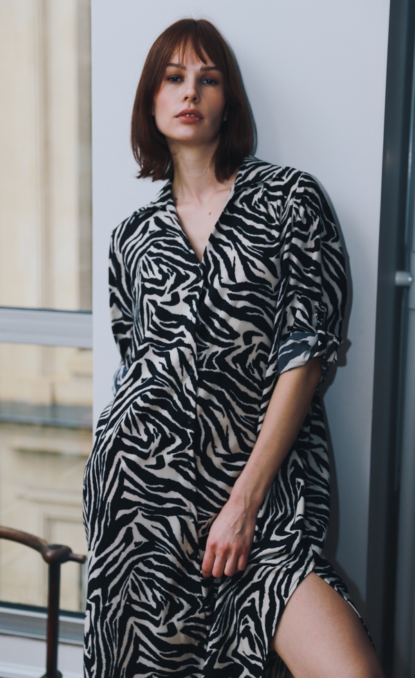 Midi Zebra Shirt Dress - DREZE