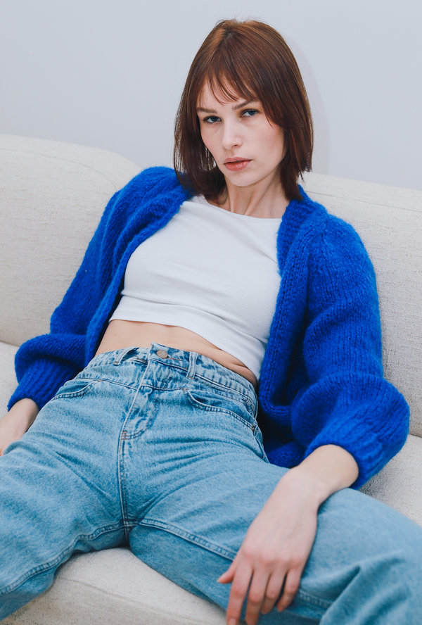 Cardigan En Mohair Bleu Royal - CAROL