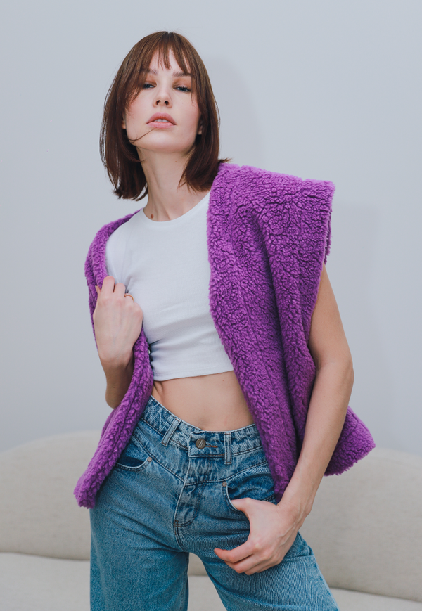 Purple Faux Shearling Gilet - GIVET